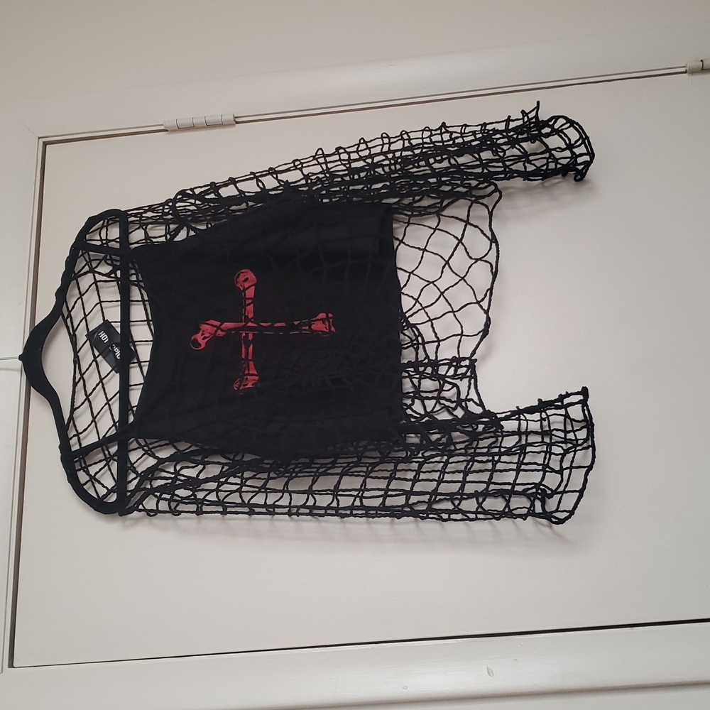 Hot Topic Black and Red Mesh Crop Top - Picture 2 of 16